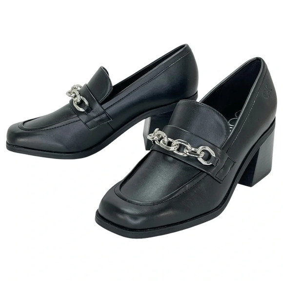 Calvin Klein Venty Black Faux Leather Heeled Womens Loafers Size 5M - Picture 9 of 14